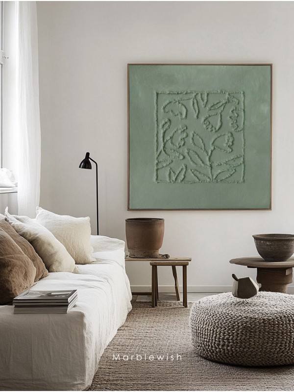Sage Green Botanical Relief Wall Art