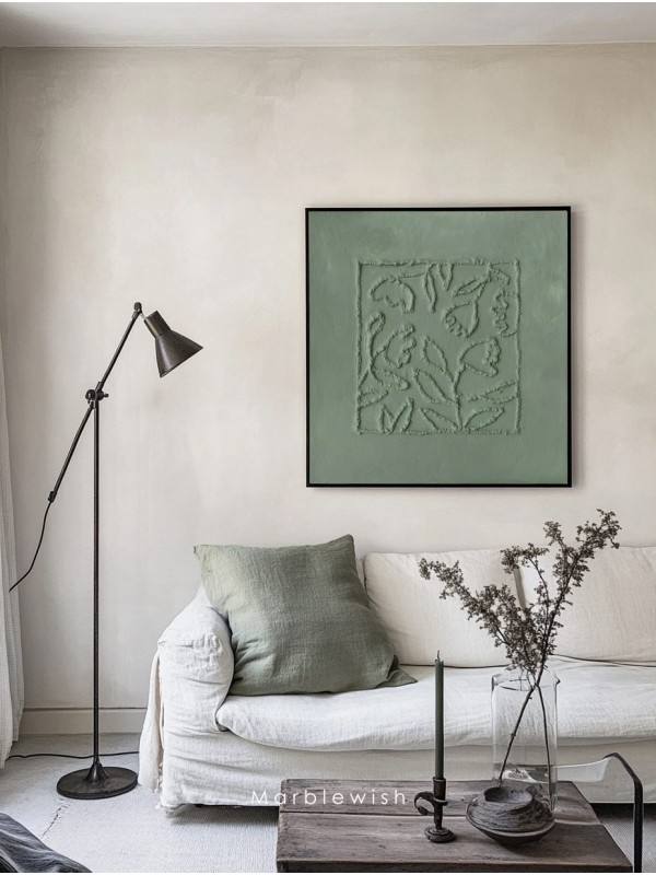 Sage Green Botanical Relief Wall Art