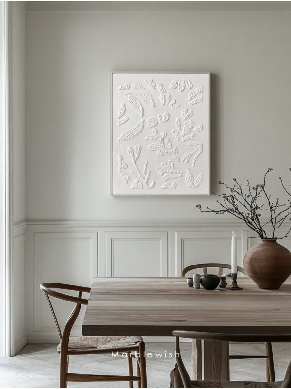 White 3D Botanical Relief Wall Art