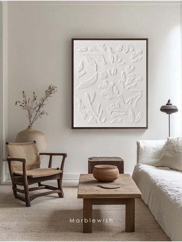 White 3D Botanical Relief Wall Art