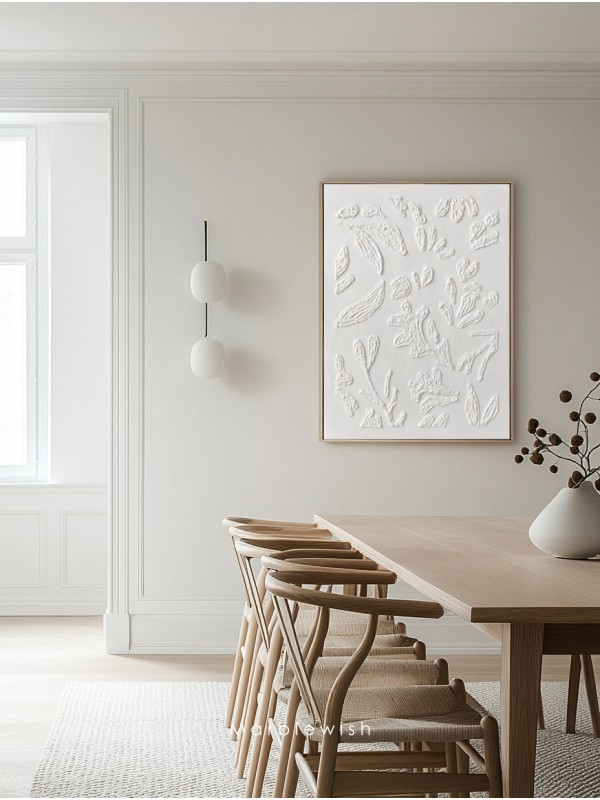 White 3D Botanical Relief Wall Art