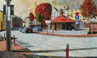 Cityscape on paper: collage art by Polish artist Albin Talik