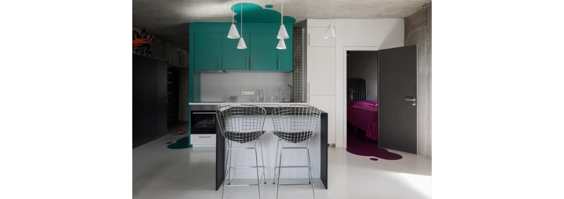 The colorful world in black space: the design of the 60 square meter Pirogovka apartment in Moscow