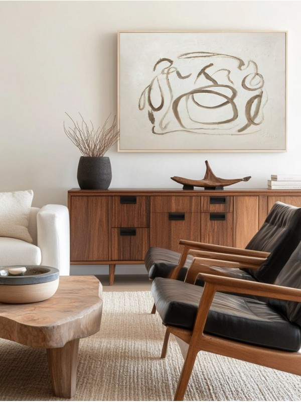 White and Brown Brushstrokes Abstract Wall Art