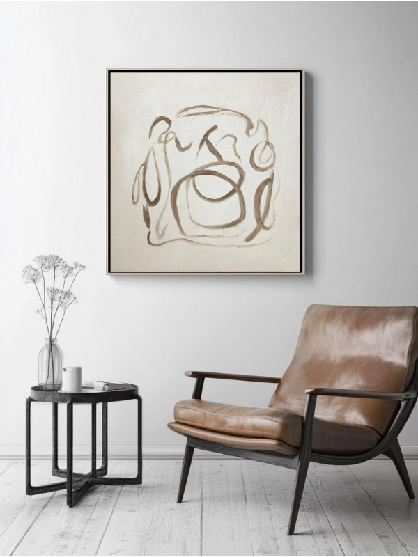White and Brown Brushstrokes Abstract Wall Art