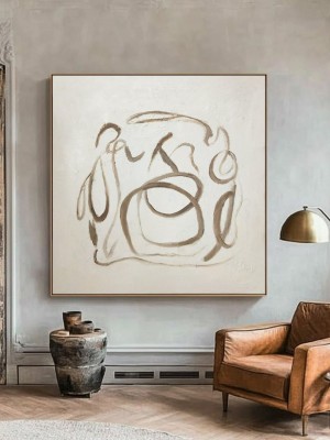 White and Brown Brushstrokes Abstract Wall Art