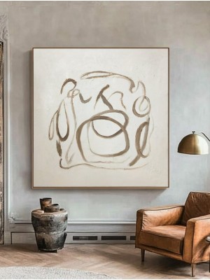 White and Brown Brushstrokes Abstract Wall Art