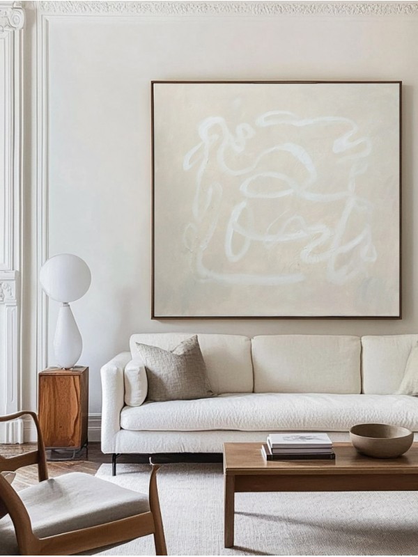 Beige and White Brushstrokes Abstract Wall Art