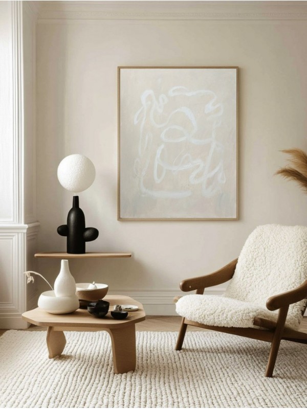 Beige and White Brushstrokes Abstract Wall Art