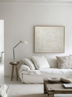 Beige and White Brushstrokes Abstract Wall Art