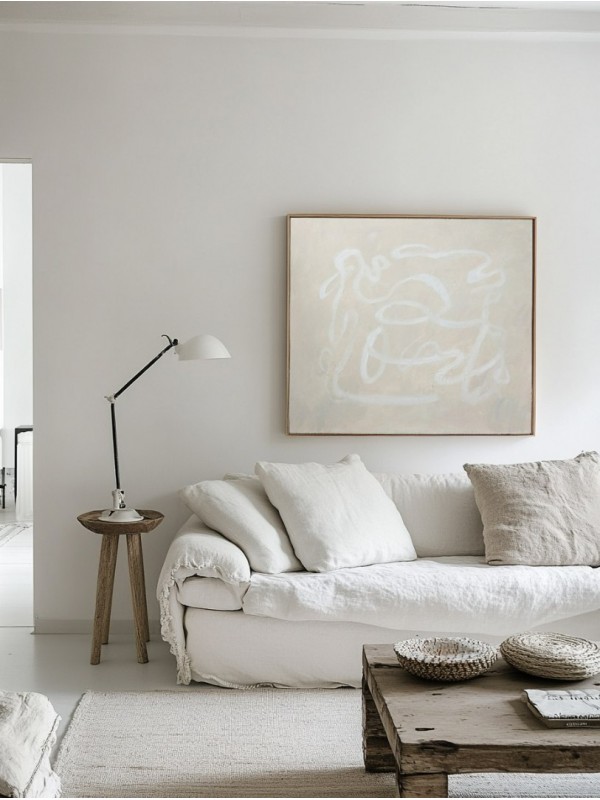 Beige and White Brushstrokes Abstract Wall Art