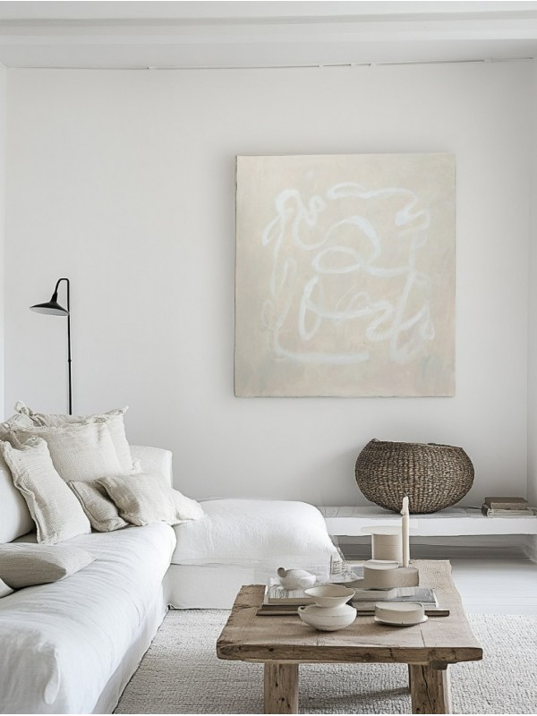 Beige and White Brushstrokes Abstract Wall Art